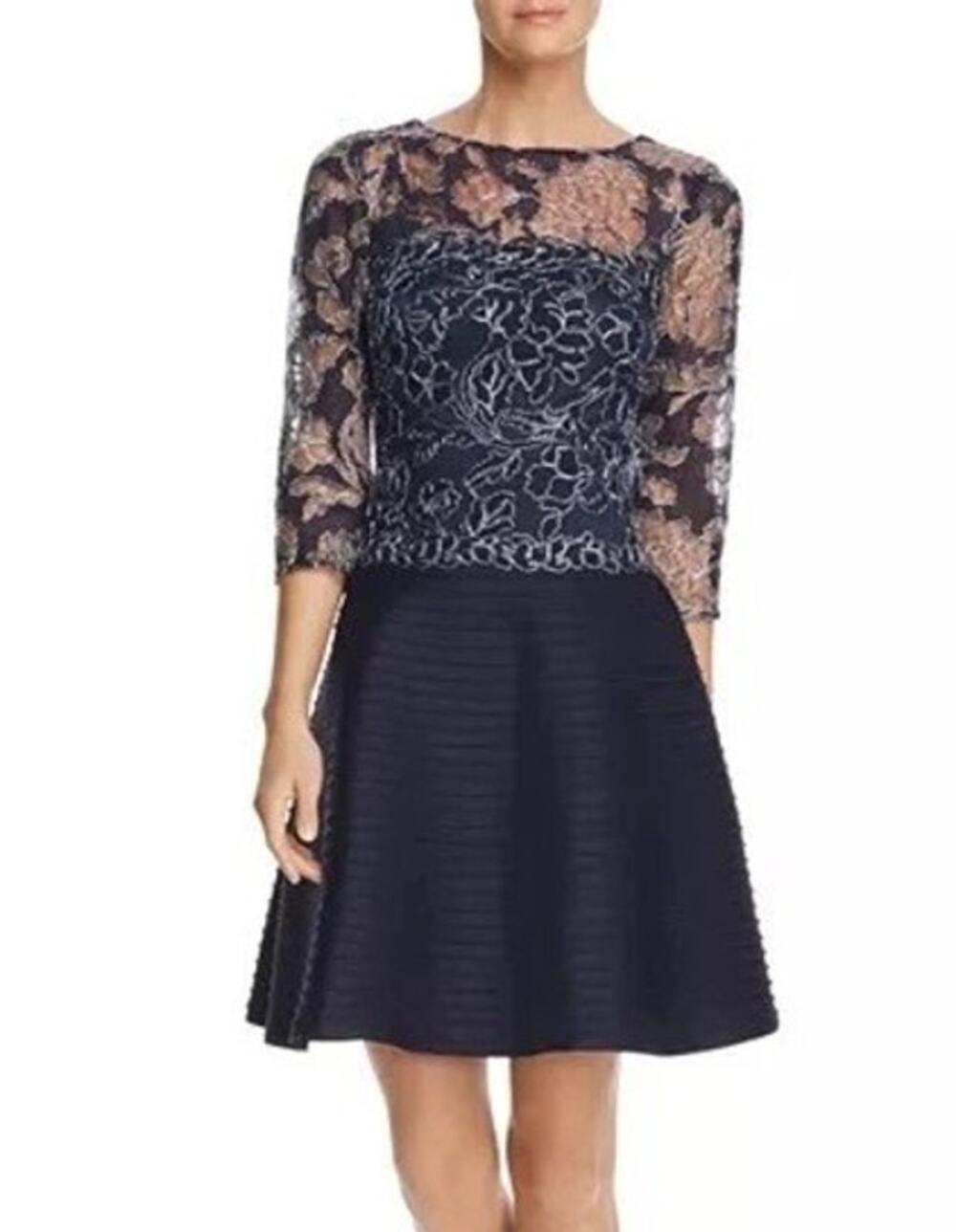 Tadashi Shoji Floral Lace Mini Dress Womens Size 16 Navy Cocktail Wedding Party